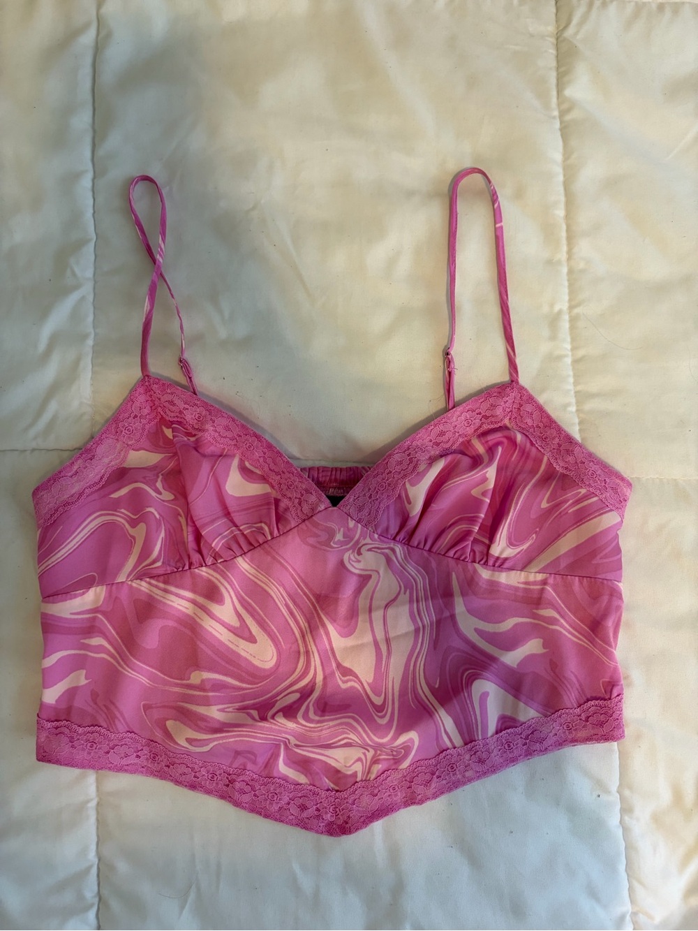 Pink Marble Lace-Trim Cami Top
